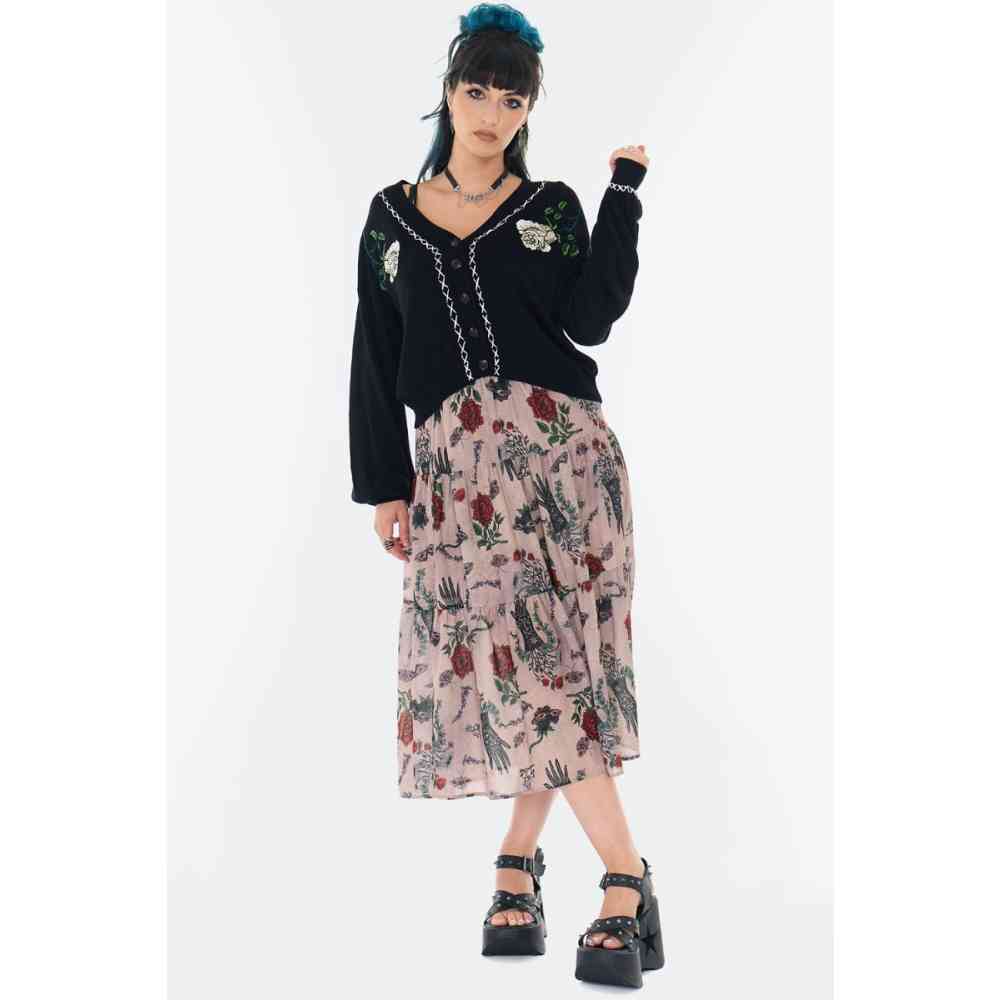 Jawbreaker - White Rose Embroidered Oversized Strickjacke - Schwarz